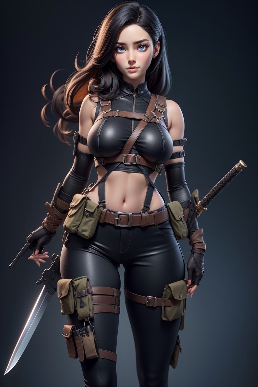 Messy Hair, Holding Machine Gun, Pants Hentai AI Porn