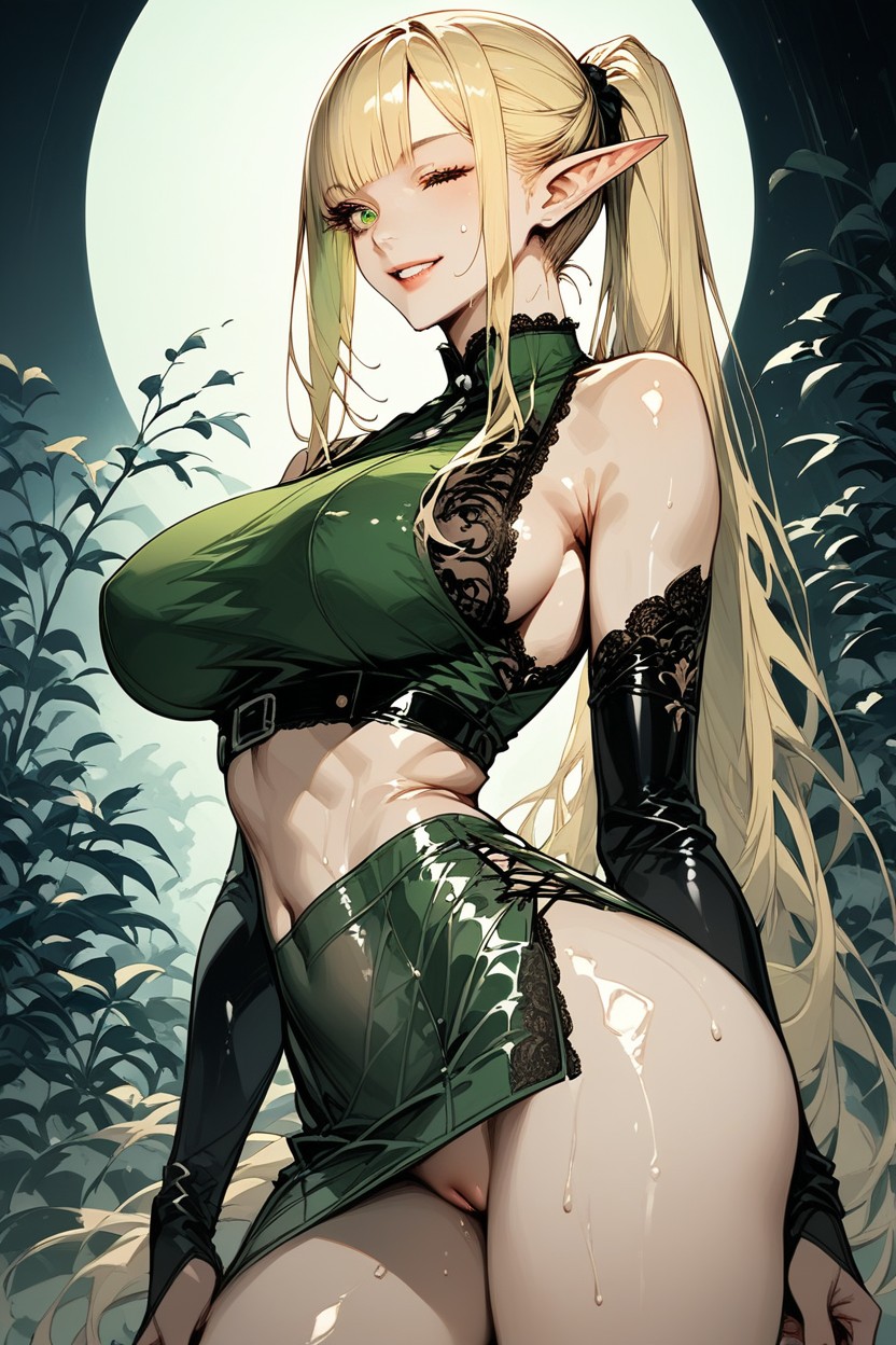 Green Eyes, Side View, Castle Balcony Hentai AI Porn
