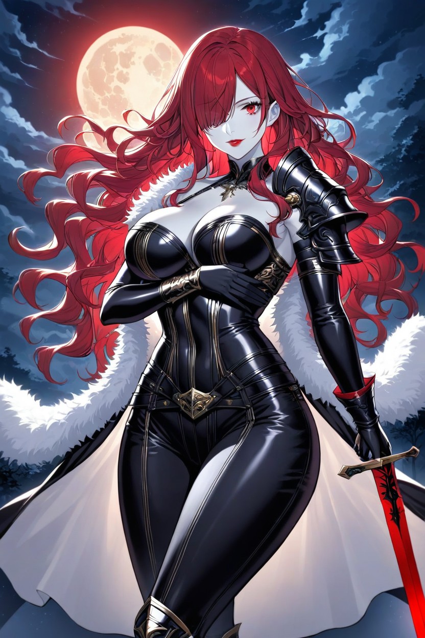 Warrior, Black Shoulder Armor, Red Eyes Hentai AI Porn