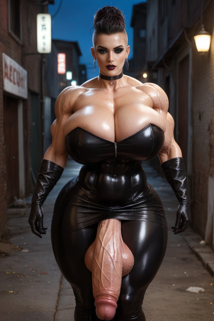 Gigantic Ball Sack, Oiled Skin, Long Latex Gloves Shemale AI Porn