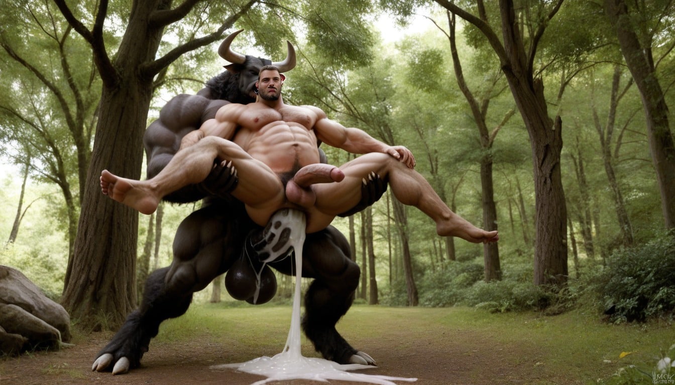 Full View, Side View, Werewolf Fucked Hard From The Minotaur AI Gay Porn