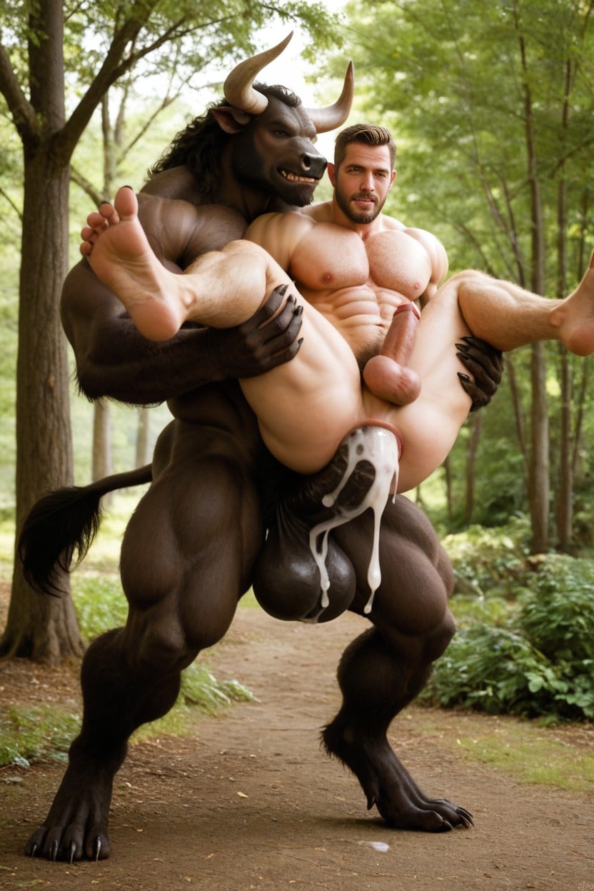 Two Creatures, Photorealistic Style, The Werewolf Holding Tightly On To A Tree AI Gay Porn