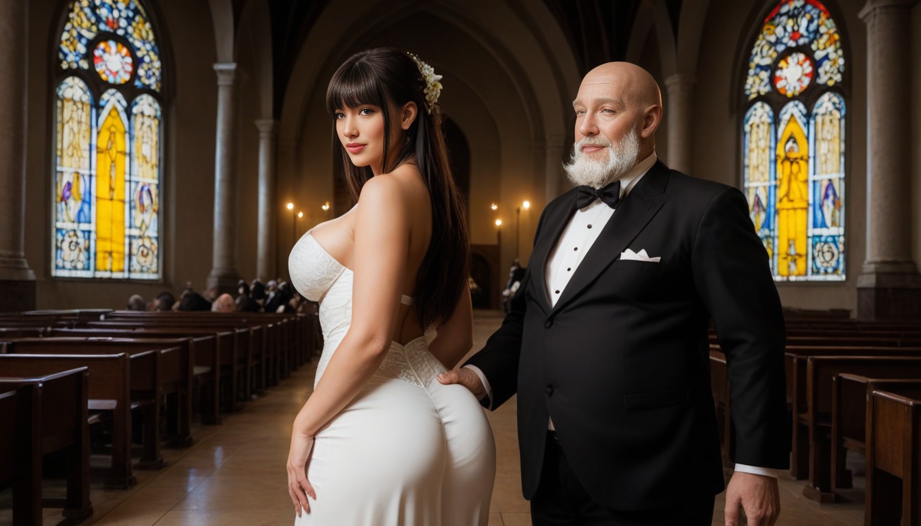 Wide Eyes, Church, Grabbing Her Body AI Porn