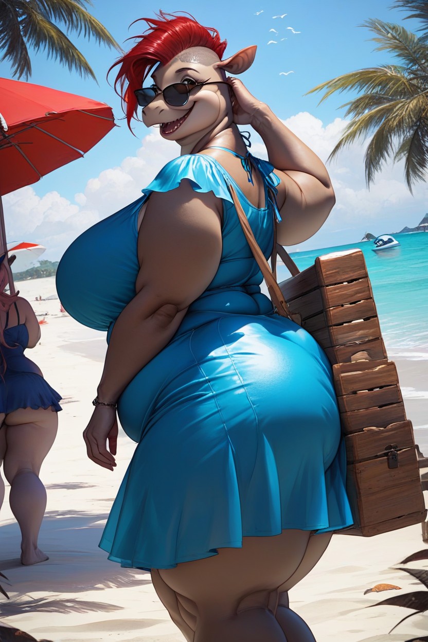 Happy, Extreme Obese, Beach AI Porn
