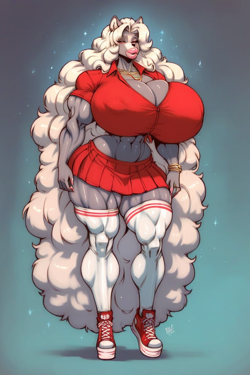 Gigantic Muscles, Boobs Pushed Up, Large Rounded Breasts Hentai AI Porn