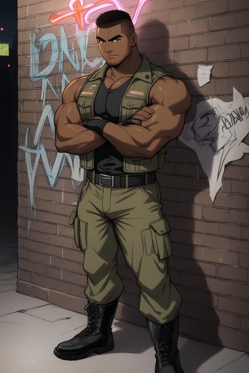 Big Arms, Square Jaw, Black Tank Top AI Gay Porn