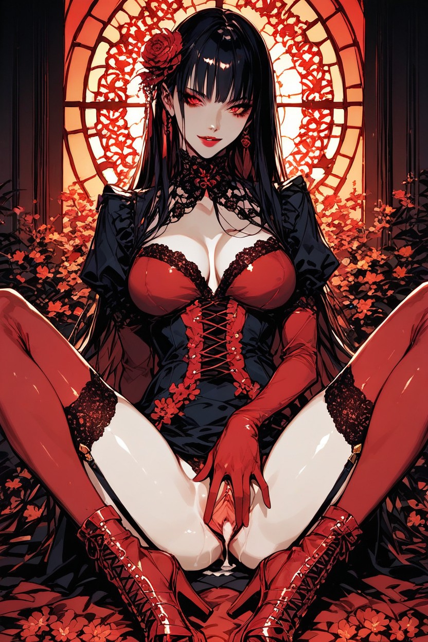 Full-face Blush, Black Underworld Dress, Waving At Viewer Hentai AI Porn