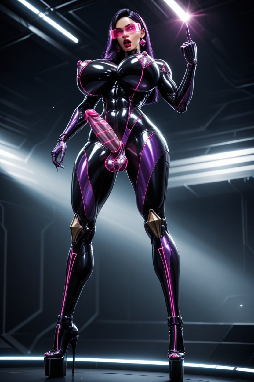 Metallic Breasts, 18+, Mirrorlike Shiny Latex Catsuit AI Porn