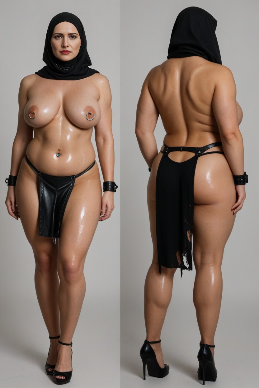 Leather Wrist Cuffs, Wide Hips, Rear View MILF AI Porn