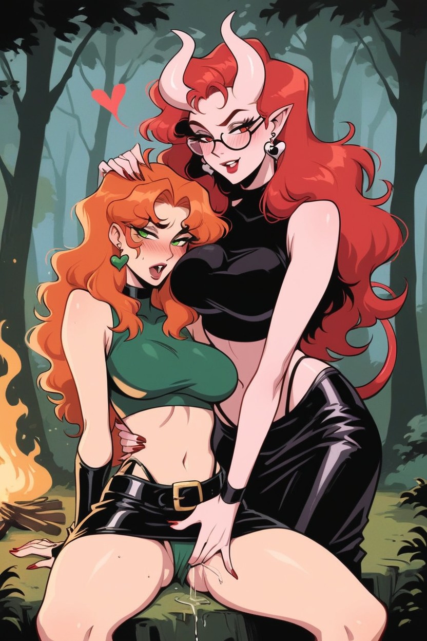 Glasses, Model, Two Women Hentai AI Porn
