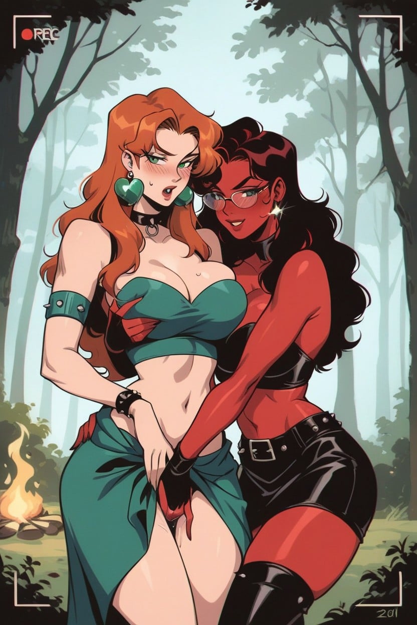 18+, Redhead Being Groped By Sexy Succubi, Pale Hentai AI Porn