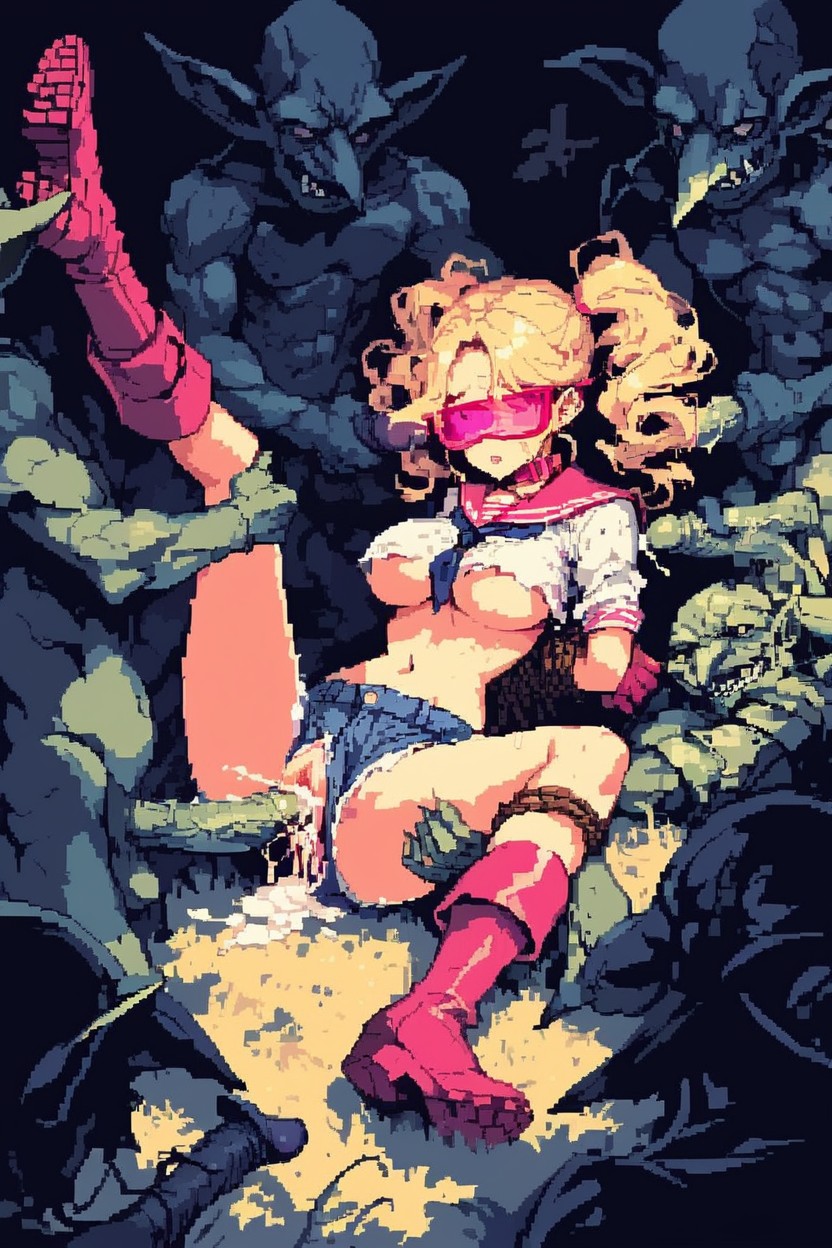 Pink Visor, Underboob, Spit Roast Hentai AI Porn