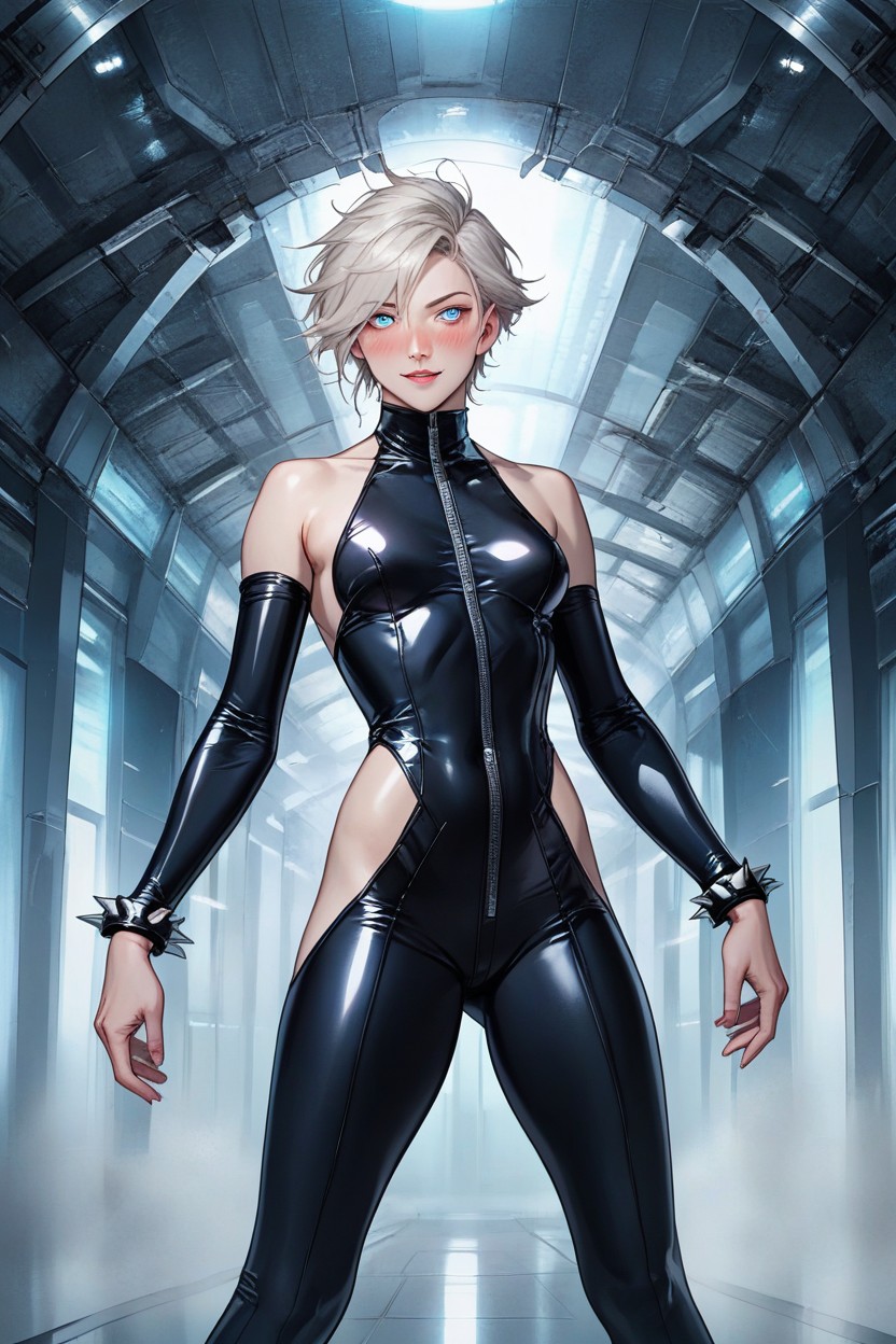 Pale Skin, Tomboy, Latex Suit Hentai AI Porn