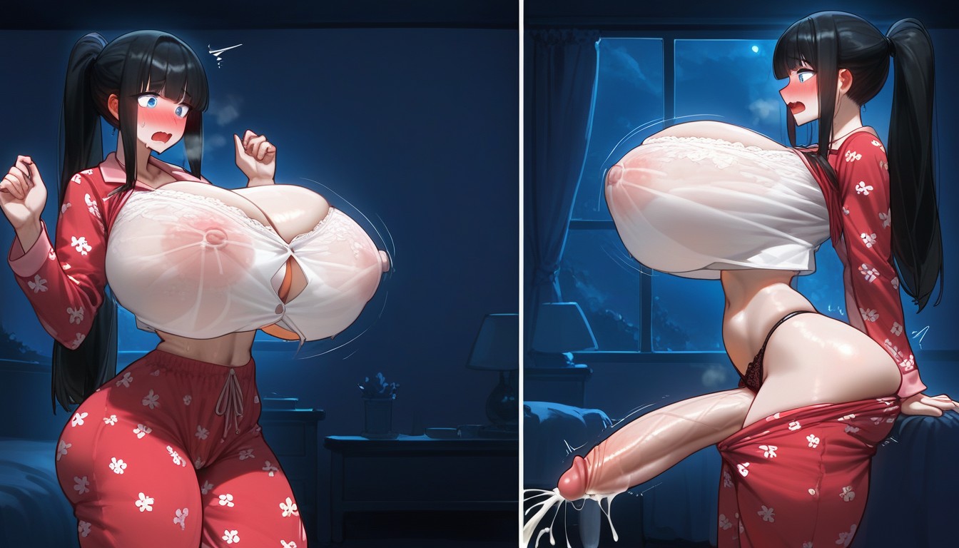 Black Hair, Night, Very Gigantic Breasts Hentai AI Porn
