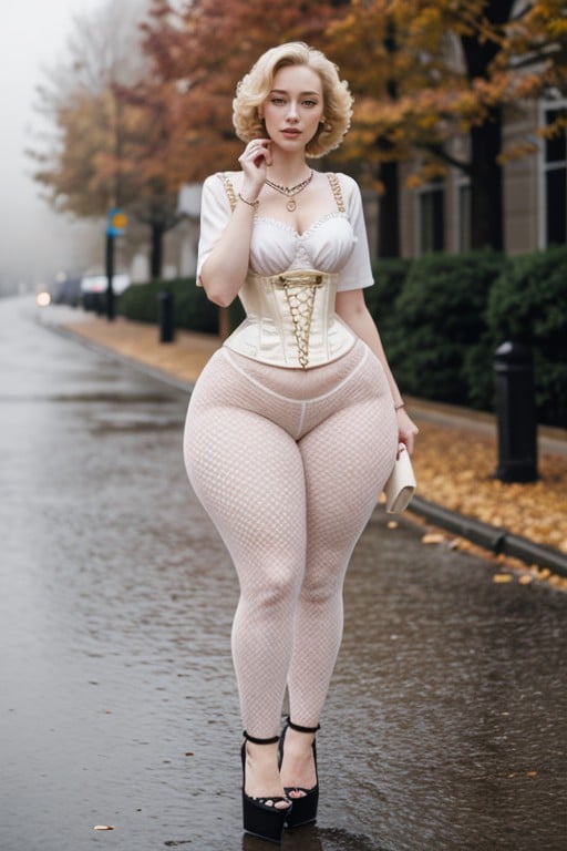 Pale Skin, Thigh Gap, Studded Platform Heels AI Porn