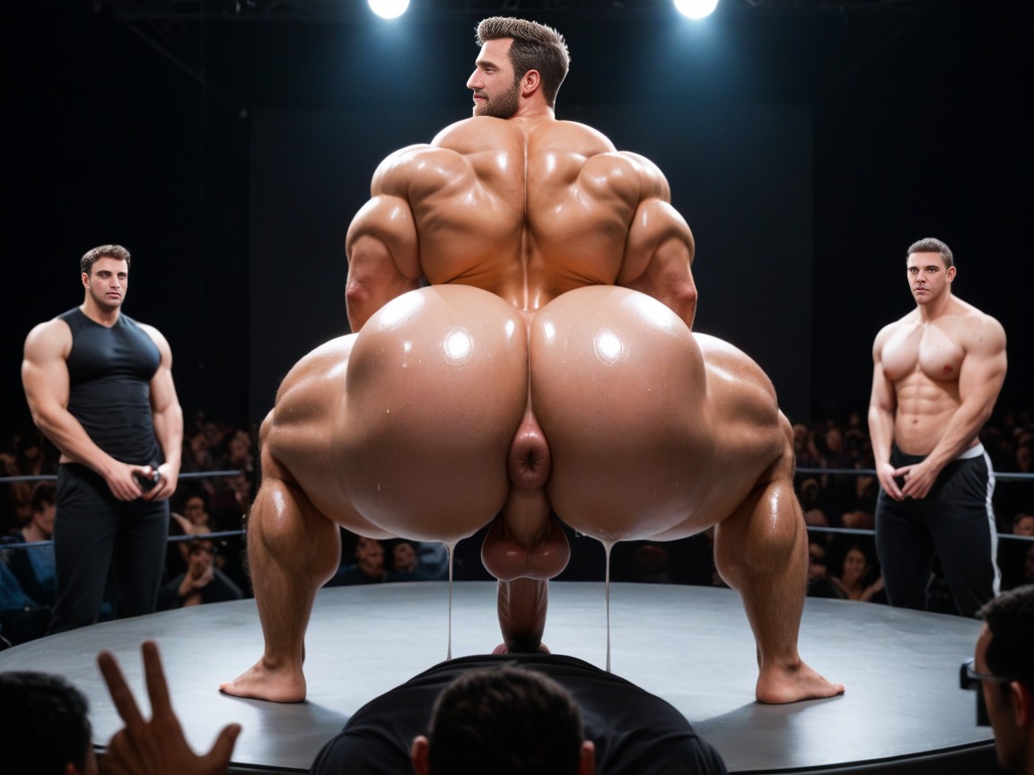 Rear View, Side View, All Three Men Spreading Their Hyper Ass Open AI Gay Porn