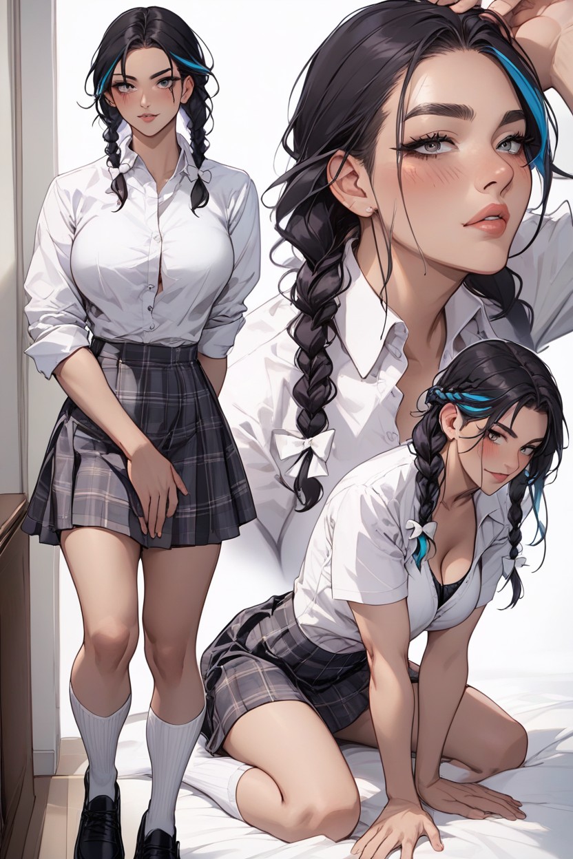Gray Sports Bra, Lying On Stomach With Legs Raised, Straddling A Chair AI Porn