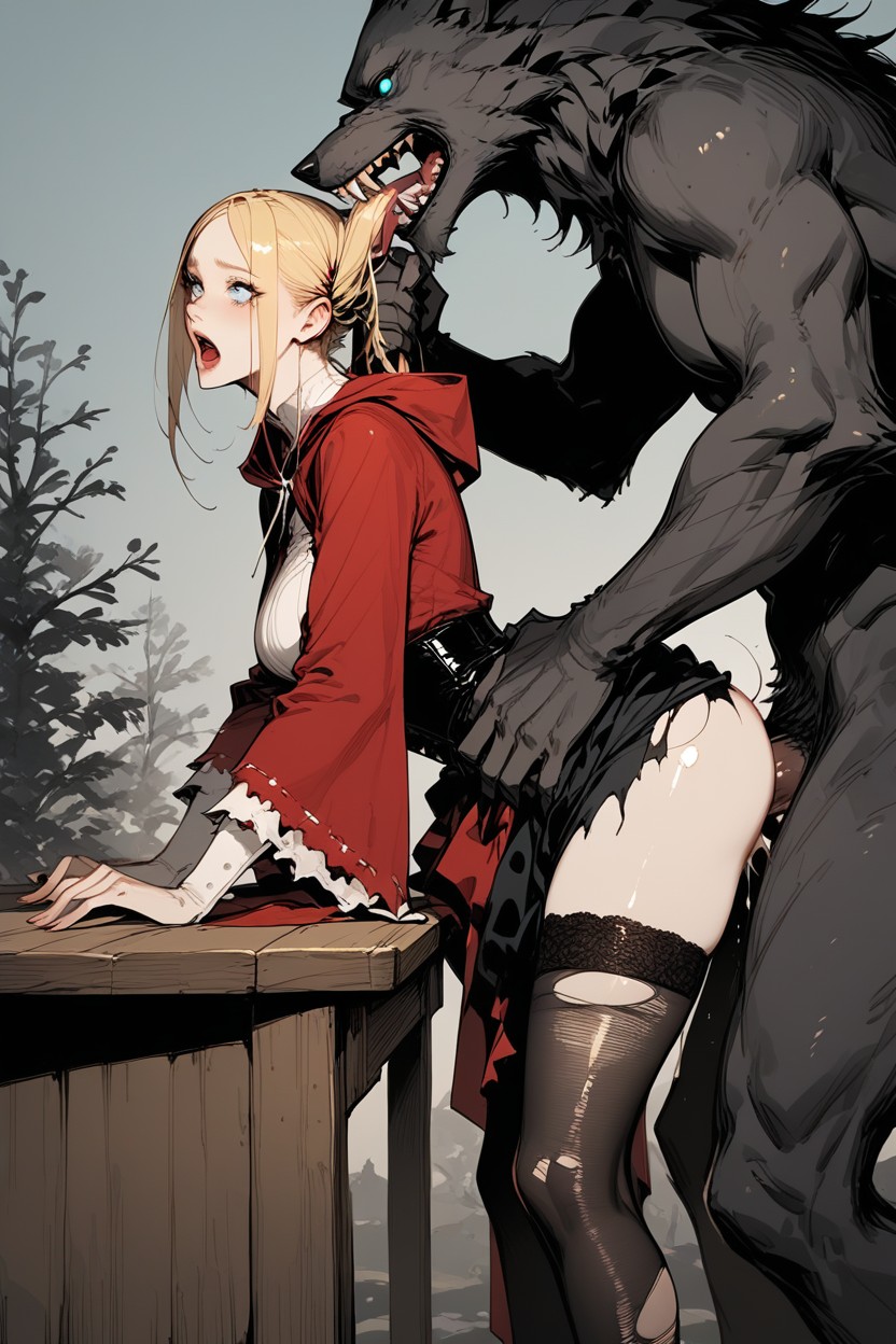 Wide Eyes, Red Hood Outfit, Sex From Behind Hentai AI Porn
