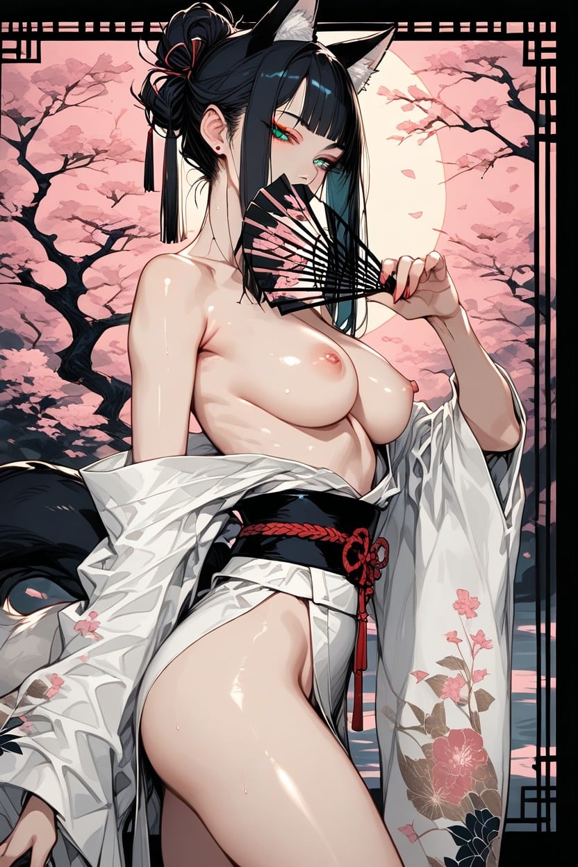 Dimly Lit, Seduction, Long White Tail Hentai AI Porn