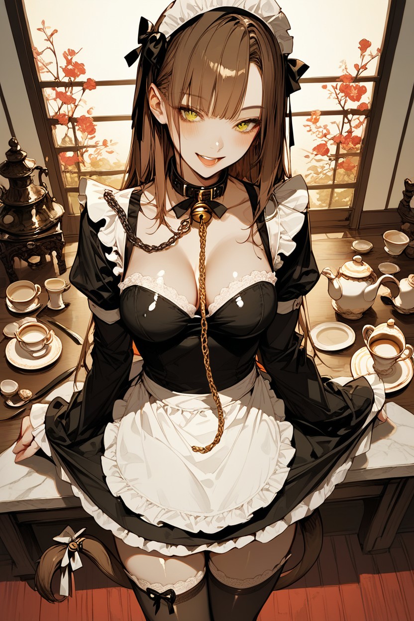 Cleavage, Brown Hair, Tail Hentai AI Porn