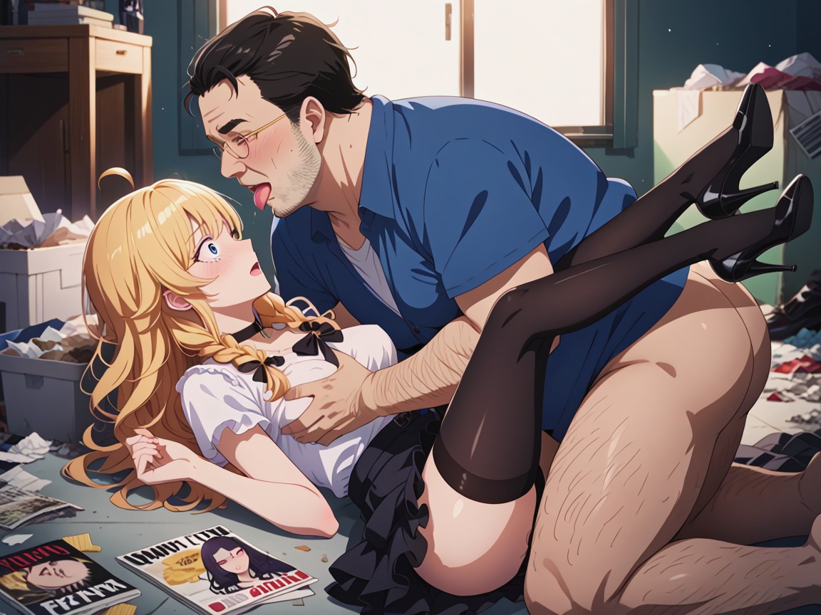 Wide Eyes, Ultra Detailed, Fat Man Kissing Violently Hentai AI Porn