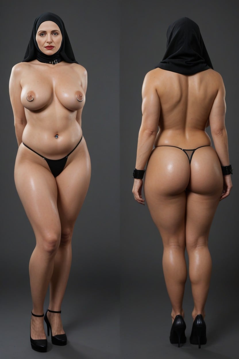 Black Hijab, Milf Over Fifty, Nipple Piercing MILF AI Porn