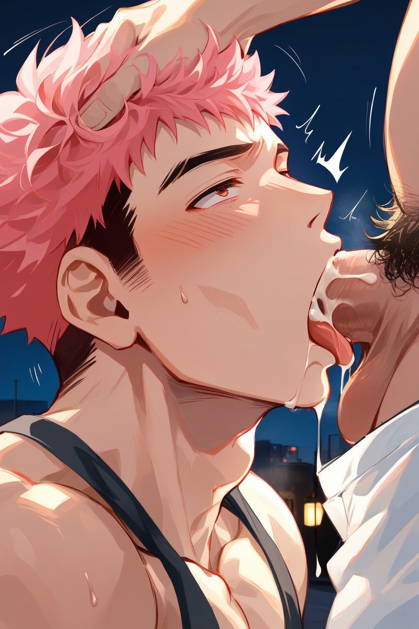 Night, Close Up, Deepthroat AI Gay Porn