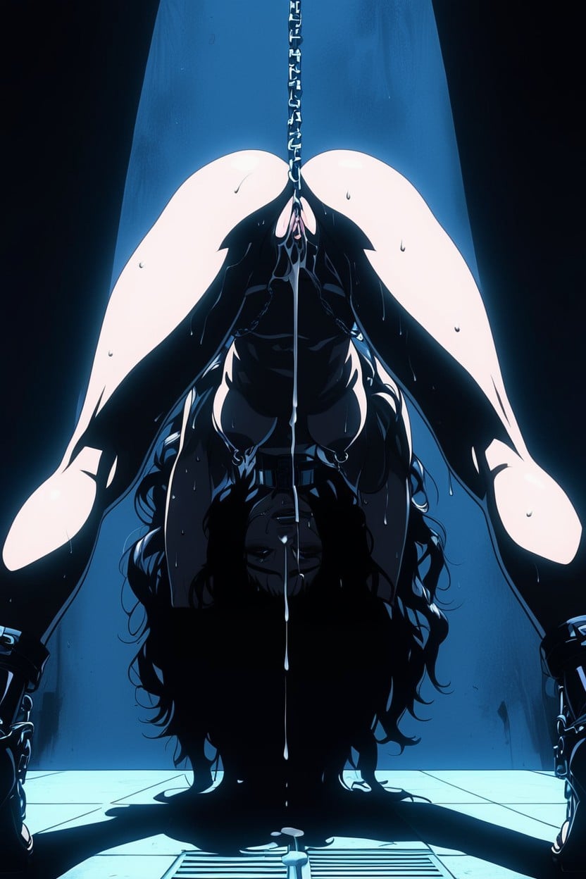 Silhouette Of Naked Body, Hyper Color Contrast, Nipple Piercings With Chain To Clitoris Piercing AI Porn