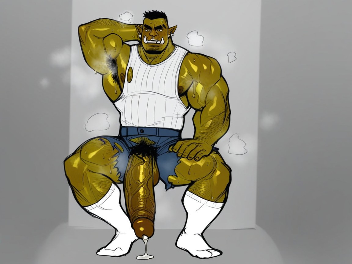 Wearing Tight Shorts, Oiled Skin, Sketch Style AI Gay Porn