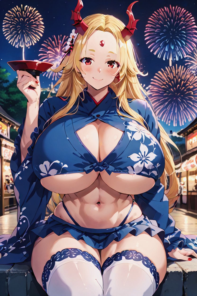 Fireworks, Sitting On The Rooftop, Huge Hyper Breasts Hentai AI Porn