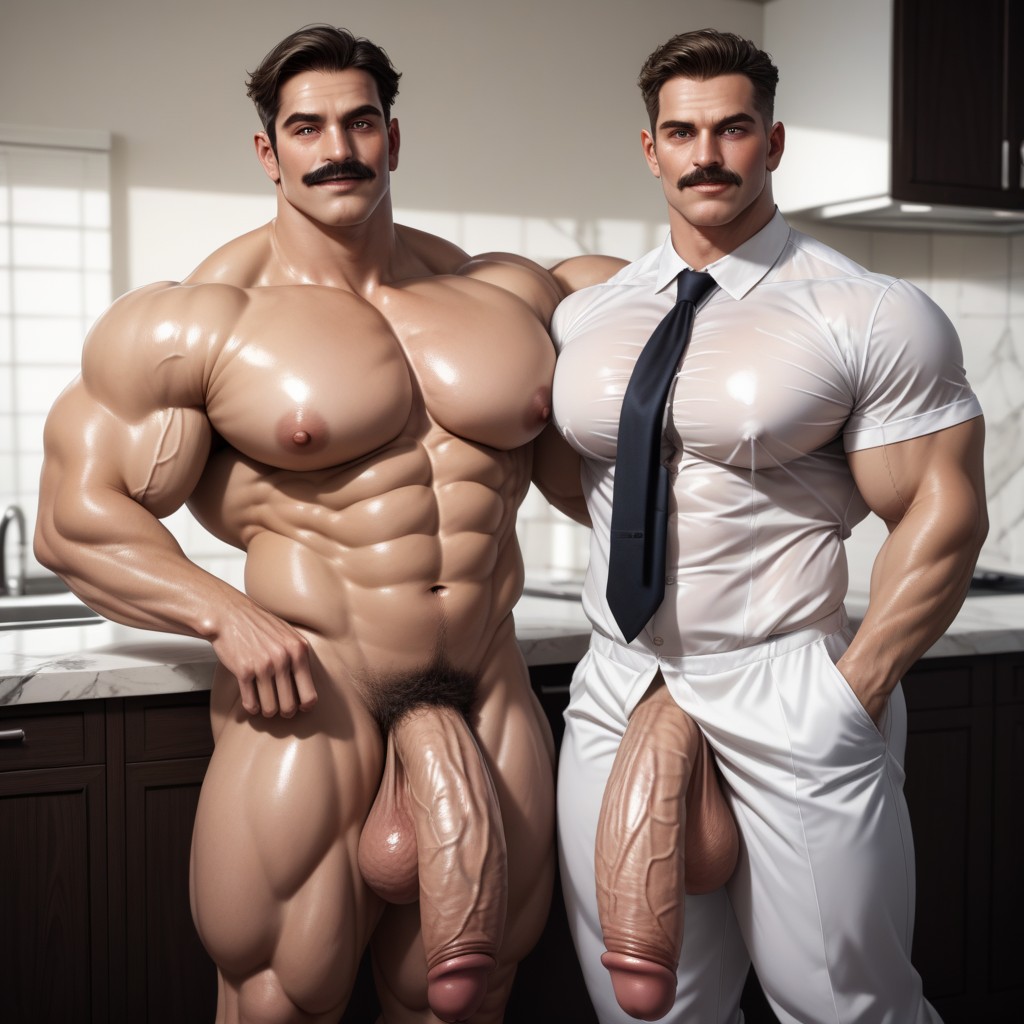 Long Cock, Big White Cocks, Standing In A White Kitchen ゲイAIポルノ