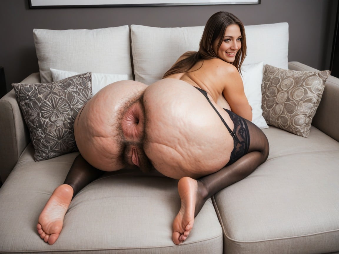 Details Inside Anus, Round Juicy Bubblebutt Up High, Extreme Close Up AI Porn
