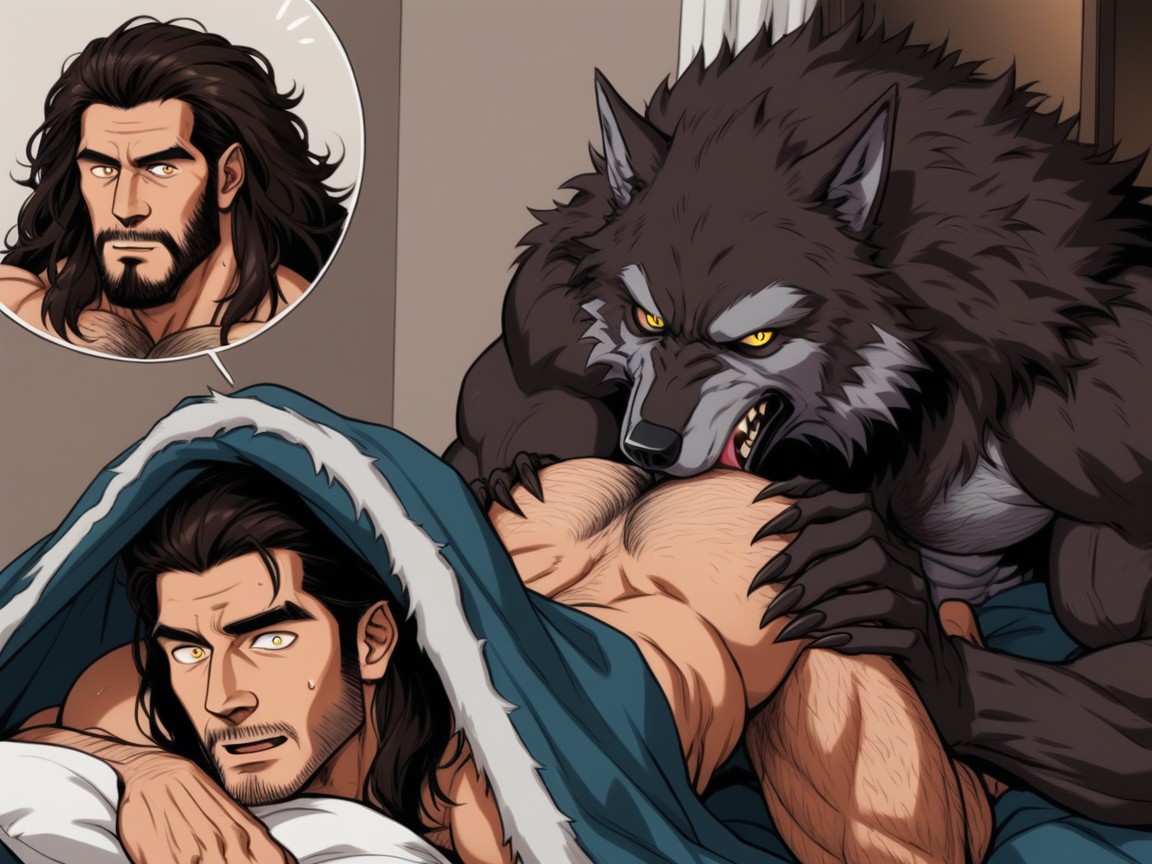 Werewolf Has Thick Brown Colored Fur, 後方からの視点, Werewolf ゲイAIポルノ