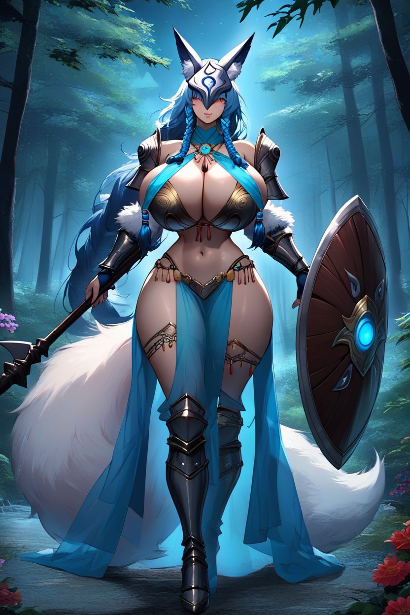 Huge Fluffy Fox Ears, Night, Dark Tan Skin Hentai AI Porn
