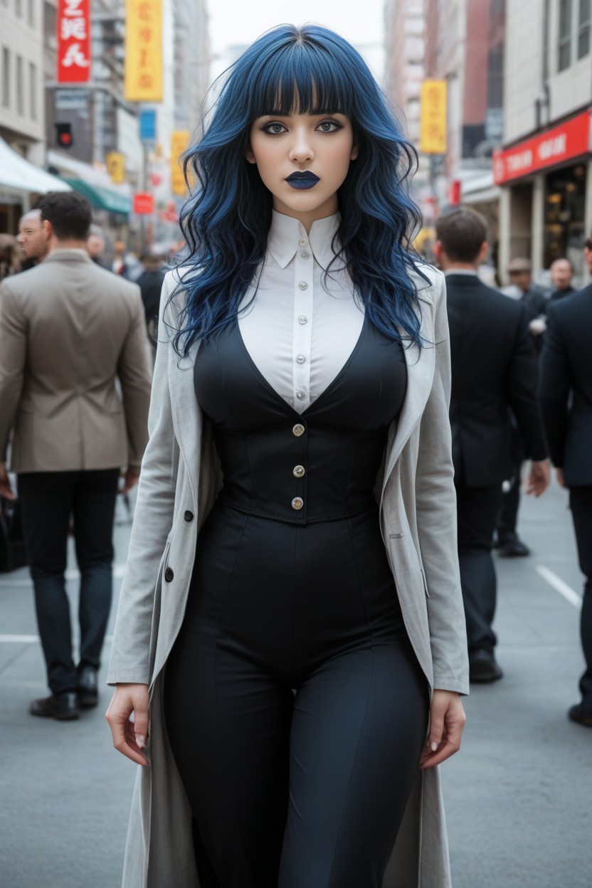 18+, Bangs, Dark Blue Hair AI Porn