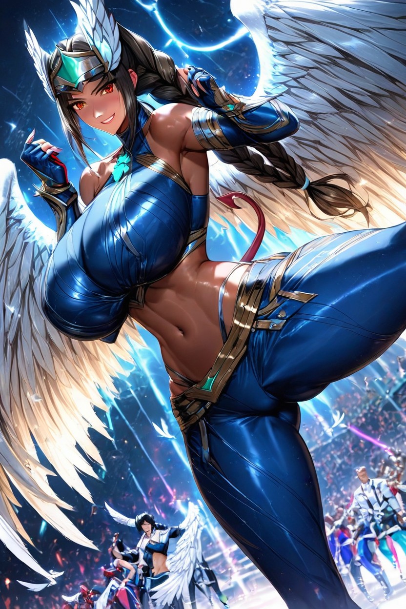 "irelia Xan From League Of Legends", Skin Tight Red Halterneck, White Wings On Head AI Porn