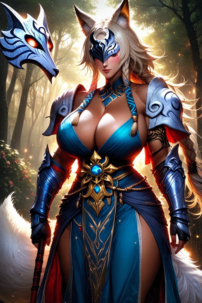 Viking, "kunimitsu From Tekken", Huge Fluffy Fox Ears Hentai AI Porn
