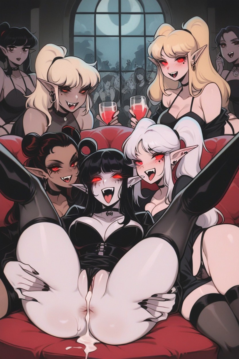 Huge Bouncing Tits, One Lucky Man Pov, Alt-coded Goth Women With Vampire Hentai AI Porn