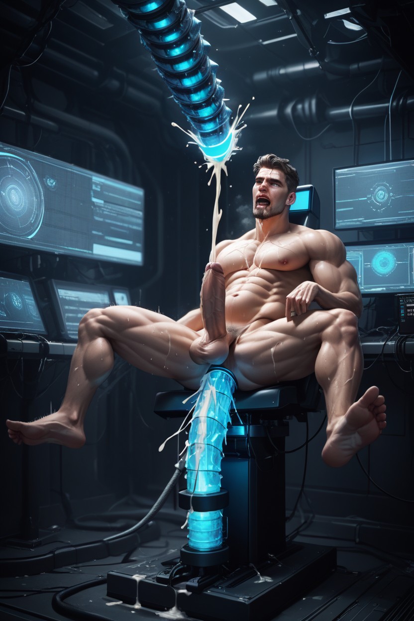 Hard Light, Cumshot, Metallic Ridged Tentacles AI Gay Porn