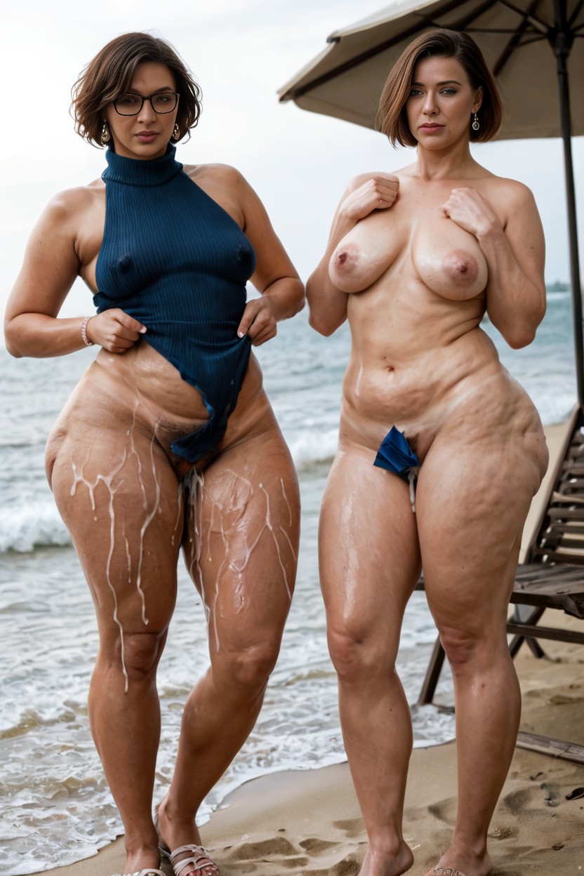 Stretch Marks On Belly, Covered With Semen, Exaggerated Amount Of Semen Everywhere AI Porn