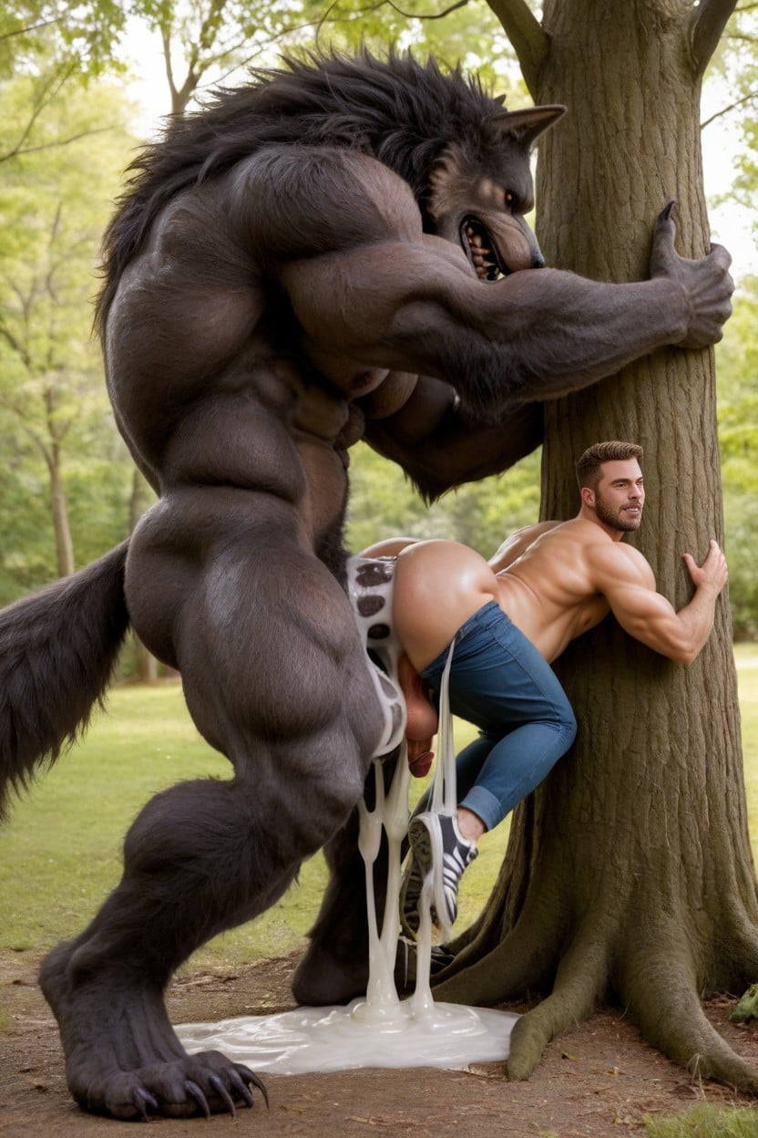 Hdr, Hyper Gigantic Sexy Zombie Dominates Furry Werewolf, Gigantic Sexy Zombie With Giant Oiled Cock KI Schwulenporno