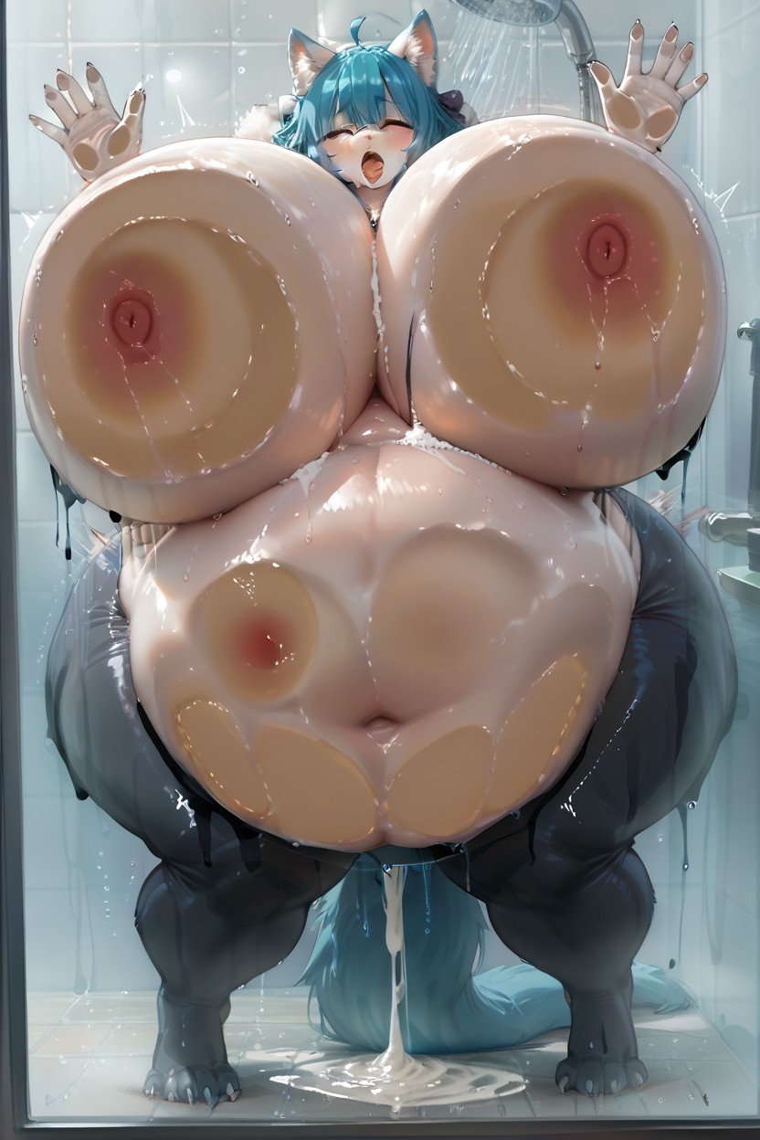 Huge Breasts, Hyper Breasts, Penis In Hand Furry AI Porn