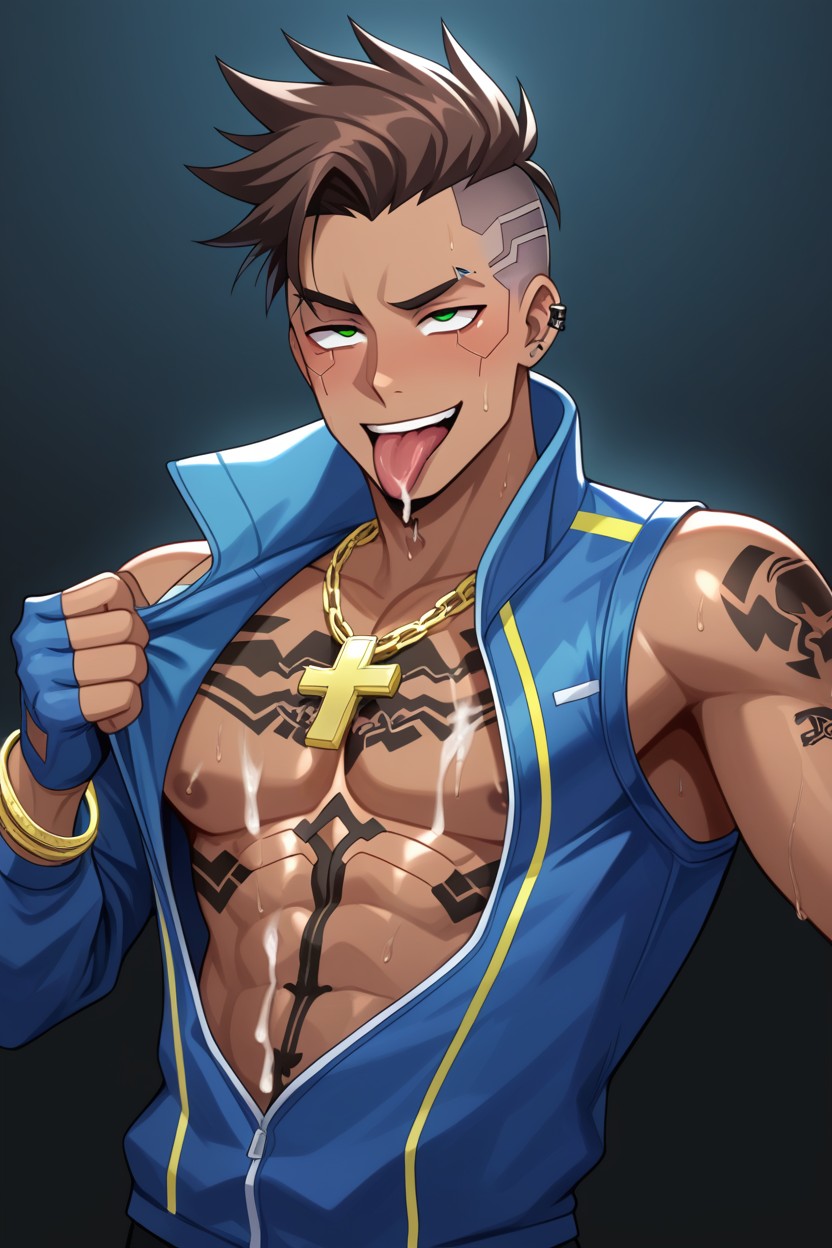 Ahegao, Tracksuit Jacket, Sweaty AI Gay Porn