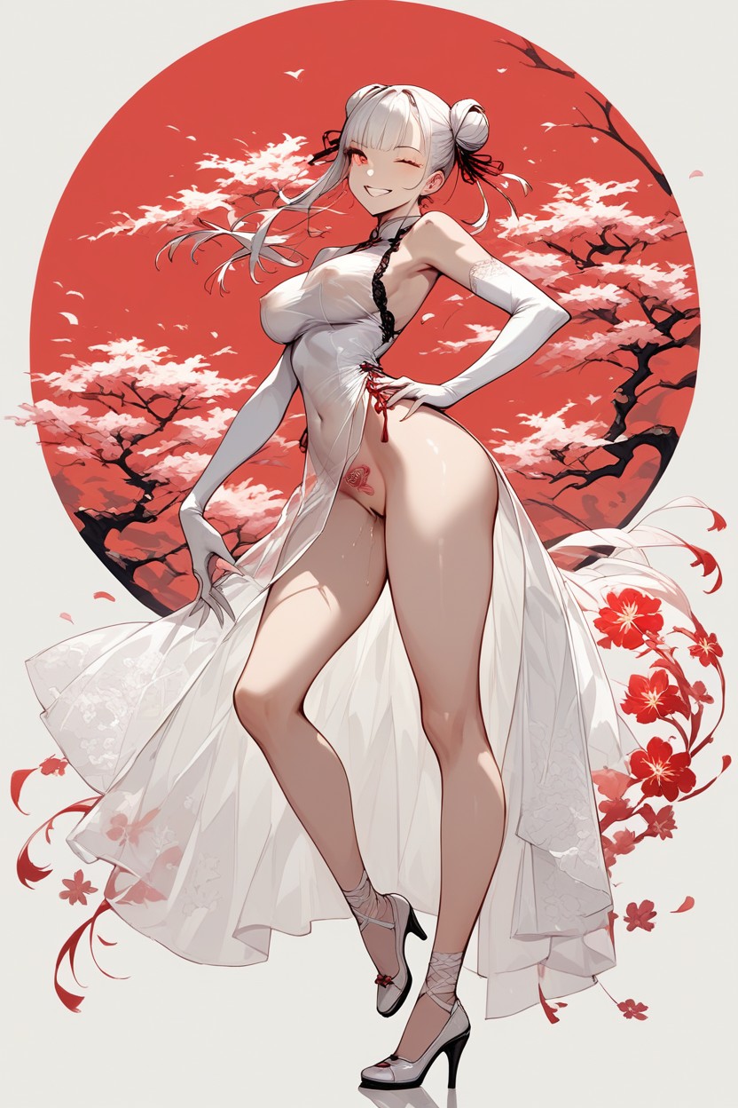 Wasp Waist, Layered Silks Long Skirt, Dripping Pussy Juice Hentai AI Porn