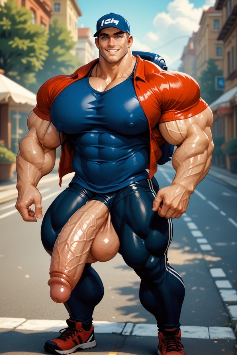 Smiling, Huge Pecs, Strong Lines AI Gay Porn