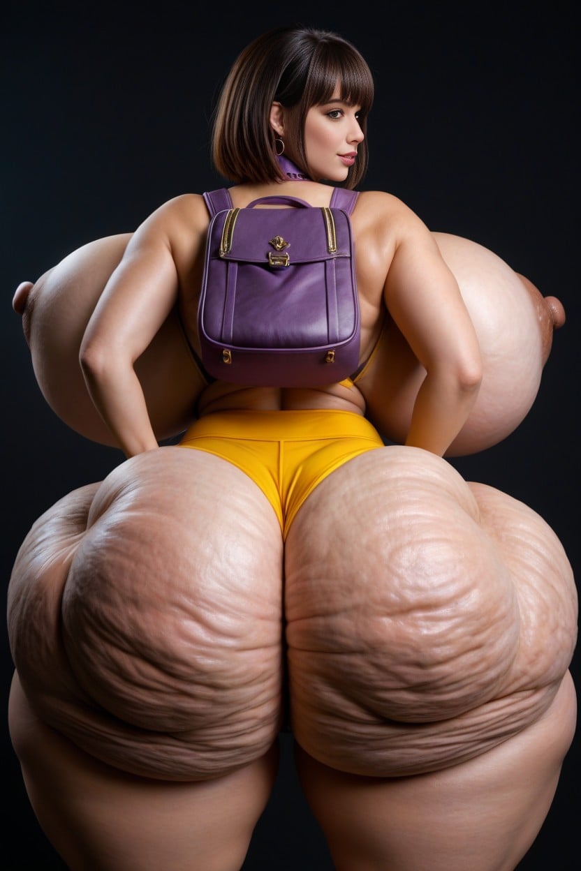 Exaggerated Hyper Extreme Gigantic Massive Ass, Gigantic Cellulite Ass, Dark Brown Hair AI Porn