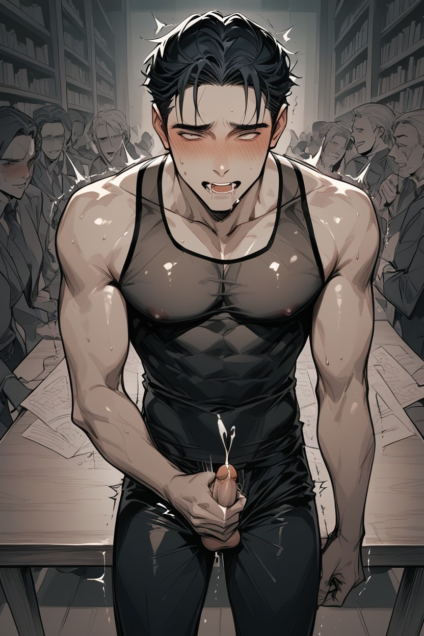 Library, Dripping Precum, Impact Lines AI Gay Porn