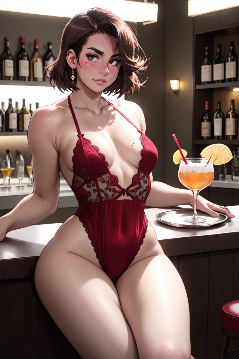 See Though Red Lingerie, Extremely Wide Hips, Extremely Large Torso AI Porn