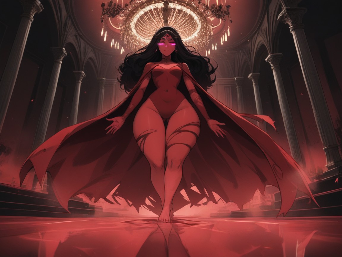 Neon Red Tint Background, Woman Reaching For Viewer, Horror Setting Porno latina IA