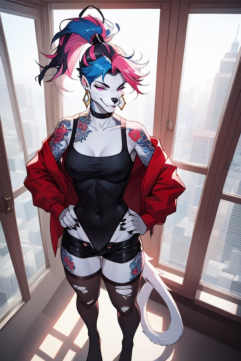Jacket, Bokeh, Ponytail Furry AI Porn
